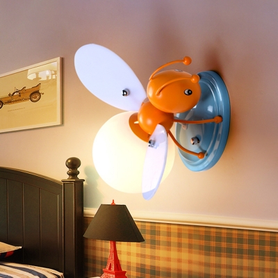 Cartoon Firefly Shaped Wall Lamp Opal Glass 1 Head Child Bedroom Sconce Light in Orange