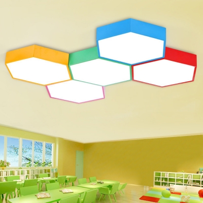 Childrens Flush Light Fixture Hexagonal LED Ceiling Lighting with Acrylic Shade for Kindergarten
