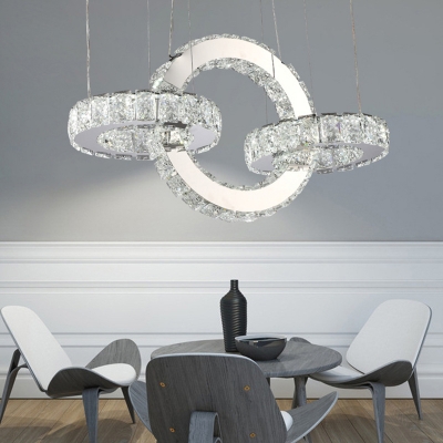 Chrome Loop Shaped Chandelier Pendant Minimalist Crystal LED Hanging Light for Dining Room