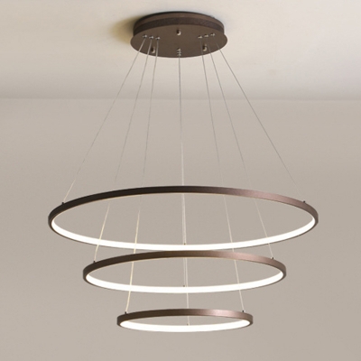 Circular LED Pendant Lighting Artistic Metal Living Room Ceiling Chandelier in Coffee