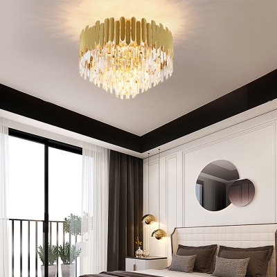 Conical K9 Strip Crystal Flush Light Postmodern Style Gold Flush Ceiling Light for Living Room