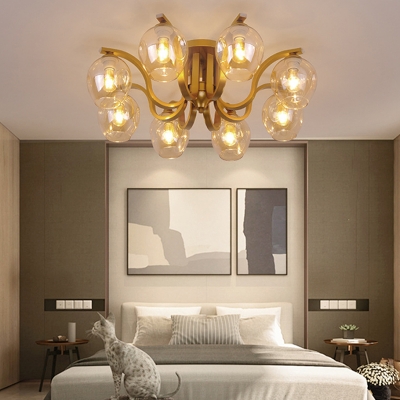 Dimpled Glass Oval Flush Light Nordic Style Semi-Flush Mount Ceiling Light for Bedroom