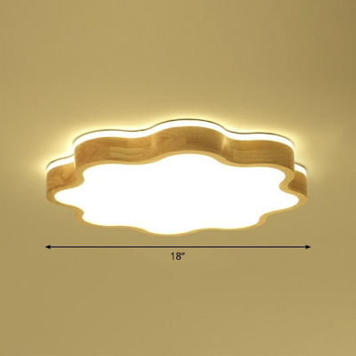 Flower Bedroom Ceiling Mounted Light Wooden Minimalist LED Flush Light Fixture with Acrylic Diffuser