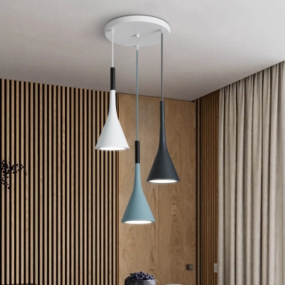 Funnel Dining Room Multi-Light Pendant Metallic 3-Light Nordic Suspension Light in White