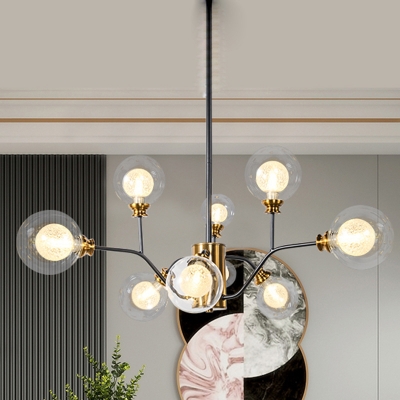 Gold-Black Modo Chandelier Postmodern Clear and Frosted Glass Hanging Lamp for Dining Room