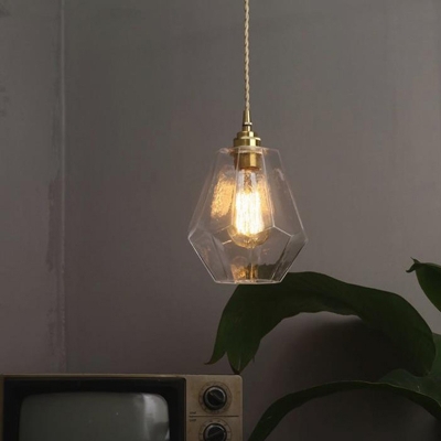 Gold Single-Bulb Pendant Lamp Nautical Clear Glass Gemstone Ceiling Hang Light for Living Room