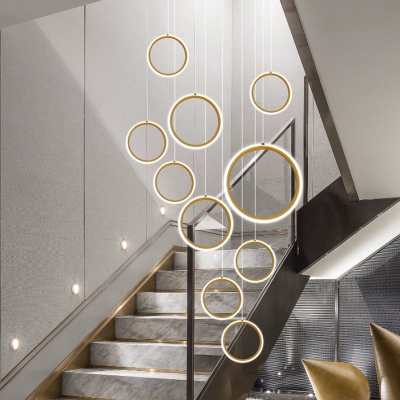 Loop Shaped Cluster Pendant Light Art Deco Metal Stairs LED Ceiling Lamp in Gold