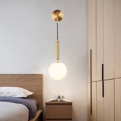 Minimalist Ball Wall Hanging Light Ivory Glass 1-Light Bedside Wall Light Fixture