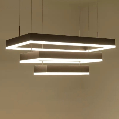 Modern Rectangular Pendant Chandelier Acrylic Living Room LED Suspension Light in Coffee