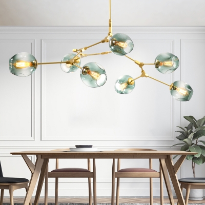 Molecular Chandelier Lighting Postmodern Metal 7 Lights Suspension Lamp with Dimpled Glass Shade