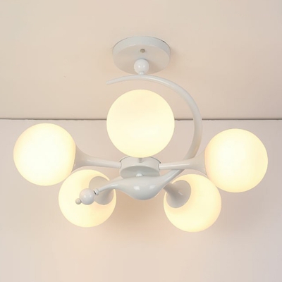 Opal Glass Globe Flush Chandelier Minimalist Semi Flush Mount Ceiling Light for Bedroom