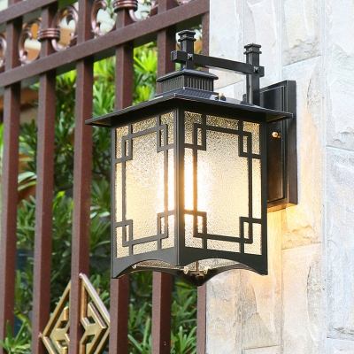 Rectangle Aluminum Wall Mount Lamp Vintage Patio Solar LED Sconce Light in Black