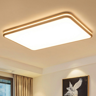 Rectangular Living Room Ceiling Lamp Acrylic Minimalistic LED Flush Mount Light in Wood