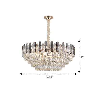 Round Tiered Suspension Pendant Lamp Minimalist Crystal Living Room Chandelier in Clear