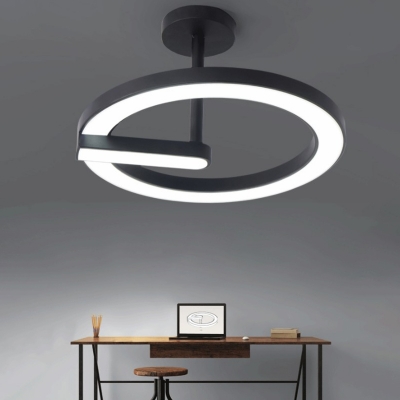 Simplicity Q Shaped Ceiling Light Metal Dining Room LED Semi Flush Light Fixture in Black