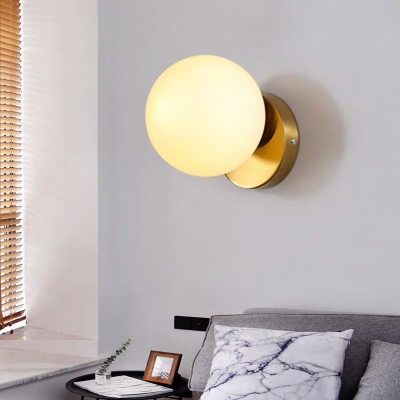 Sphere Living Room Wall Lamp Ivory Glass 1-Light Simple Style Sconce Light in Gold