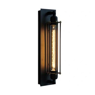 Tubular Caged Iron Wall Sconce Industrial 1-Light Bistro Wall Mount Light in Black