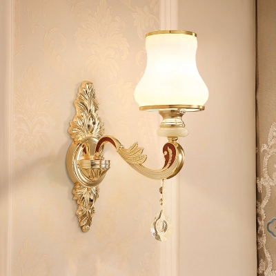 Wall Mount Lighting Antique Style Bedroom Wall Sconce with Curve Milk Glass Shade