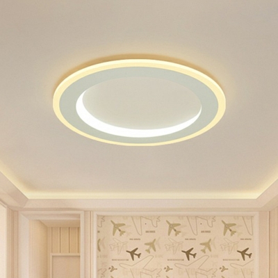 White Circular Flush Ceiling Light Minimalist LED Acrylic Flush Mount Fixture with Crescent Design