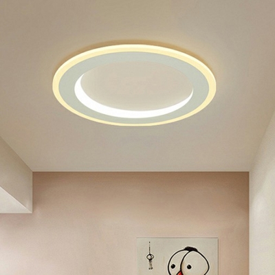 White Circular Flush Ceiling Light Minimalist LED Acrylic Flush Mount Fixture with Crescent Design