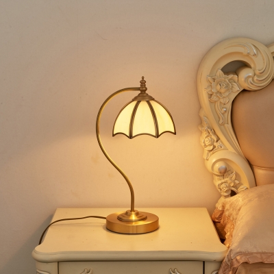1 Head Cream Glass Night Lamp Traditional Brass Dome Bedroom Table Light with Gooseneck Arm