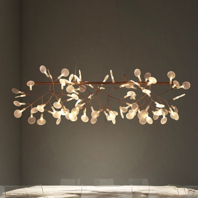 Acrylic Foliage Chandelier Minimalistic 81-Head Gold Suspension Lighting for Restaurant
