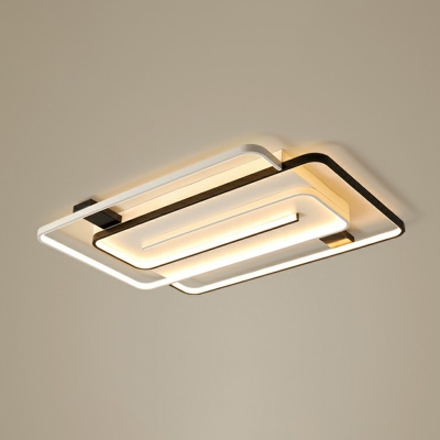Black and White Geometric Flush Light Minimalist LED Metal Ceiling Lighting for Bedroom