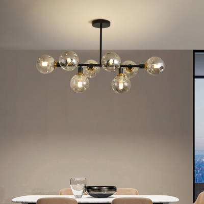 Blown Dimpled Glass Ball Island Lamp Simplicity Black Finish Ceiling Hang Light for Dining Room
