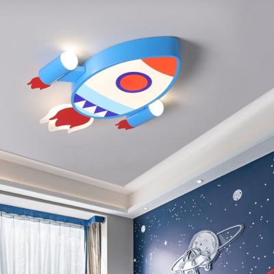 Blue Rocket Flushmount Light Cartoon LED Iron Ceiling Flush Light for Kids Bedroom