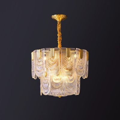 Carved Crystal Tiered Pendant Lamp Postmodern 6 Bulbs Gold Chandelier Light Fixture