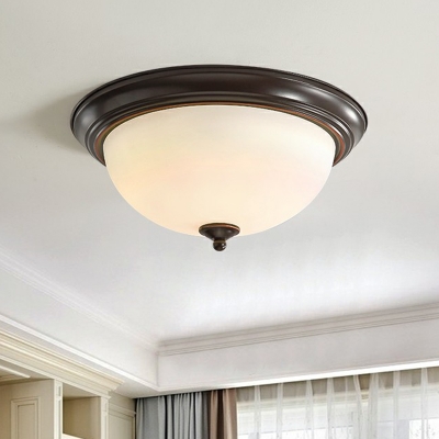 Coffee 3-Light Flushmount Lighting Retro Frosted White Glass Dome Ceiling Lamp for Bedroom