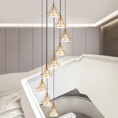 Diamond Shaped Hanging Lamp Nordic Metal Living Room Multi Pendant Light with Shade Inside