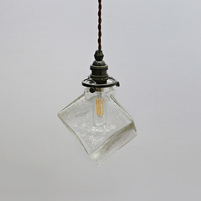 Hand-Blown Seedy Glass Clear Pendant Light Cubic 1 Bulb Minimalist Suspension Lighting