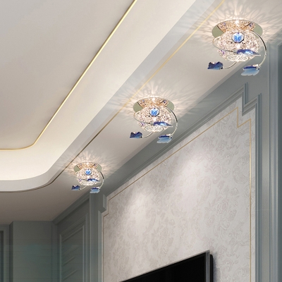 Metal Wire Nest Ceiling Light Modern LED Flush Mount Lighting with Crystal Deco for Bedroom