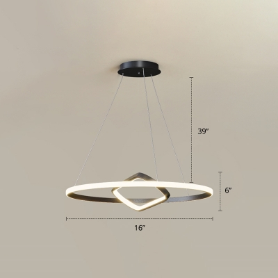 Minimalist Halo LED Pendant Light Fixture Metal 2-Light Dining Room Ceiling Chandelier