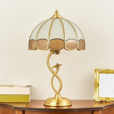 Opal Frosted Glass Scalloped Shade, Bronze And Glass Frosted Table Lamp