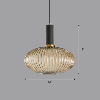 Oval Ribbed Glass Pendant Light Nordic 1 Head Ceiling Suspension Lamp for Dining Room