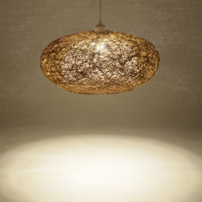 Rattan Nest Pendulum Light Rustic Single Dark Tan Pendant Light Fixture for Tea Room
