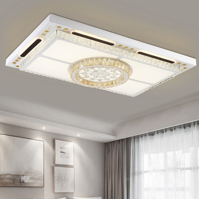 Rectangular LED Flush Ceiling Light Contemporary Crystal White Flushmount for Living Room