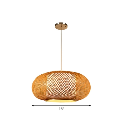 Round Bamboo Ceiling Hanging Lantern Chinese Style 1-Light Wood Pendant Light over Table
