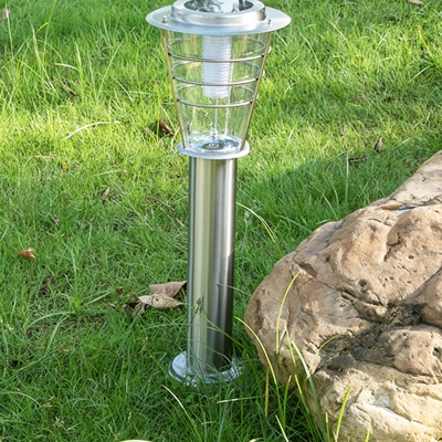 Silver Finish Conical Stake Lamp Contemporary Stainless Steel Solar LED Landscape Light