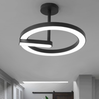 Simplicity Q Shaped Ceiling Light Metal Dining Room LED Semi Flush Light Fixture in Black