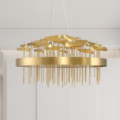 Stainless Steel Foliage Chandelier Postmodern Gold Finish Pendant Light for Bedroom