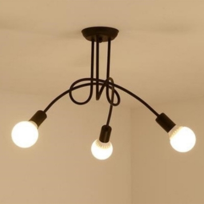 Tie Chandelier Light Fixture Nordic Metal Suspension Lamp with Exposed Bulb Design
