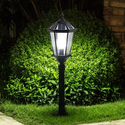 Transparent Glass Lantern Path Light Vintage Black Solar LED Ground Lamp for Garden
