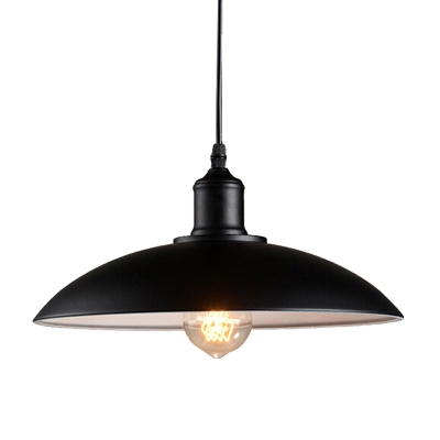 1-Bulb Ceiling Pendant Light Industrial Bedroom Hanging Light with Dome Metal Shade in Black