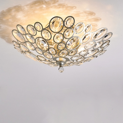 6 Lights Semi Flush Light Colonial Style Circles Crystal Ceiling Mount Lamp for Bedroom