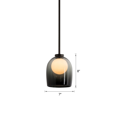 Bell Shape Hanging Light Nordic Glass 1 Bulb Dining Room Pendant with Ball Shade Inside