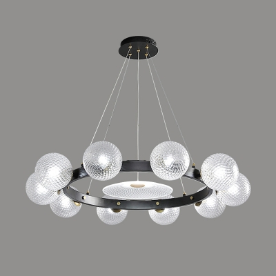 Black Circular Pendant Light Modern Lattice Ball Glass Chandelier for Dining Room