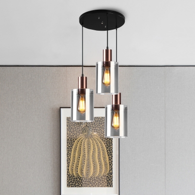 Bottle Smoke Grey Glass Multi Pendant Nordic 3 Lights Rose Gold Suspension Lamp for Dining Room